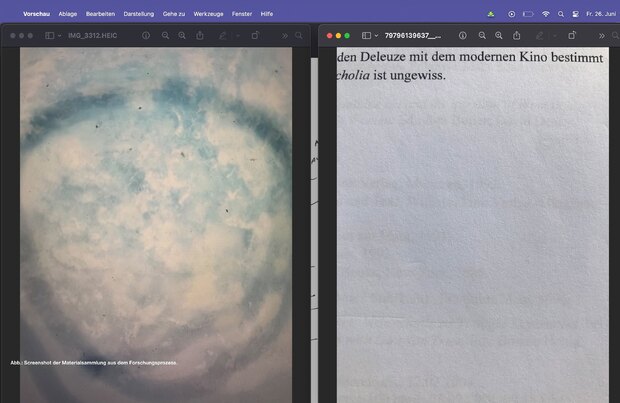 Bild:  Screenshot der Materialsammlung aus dem Forschungsprozess